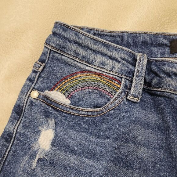 Judy Blue High Rise Rainbow Embroidery Cropped Straight Leg Jeans, sz 29 - Picture 1 of 11